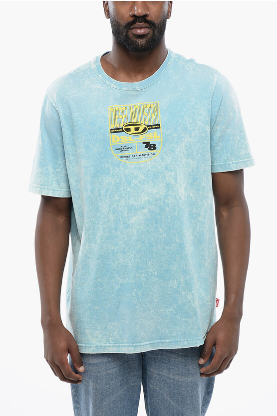 Diesel Red Tag Acid Wash Effect T-just-n17 Crew-neck T-shirt With E