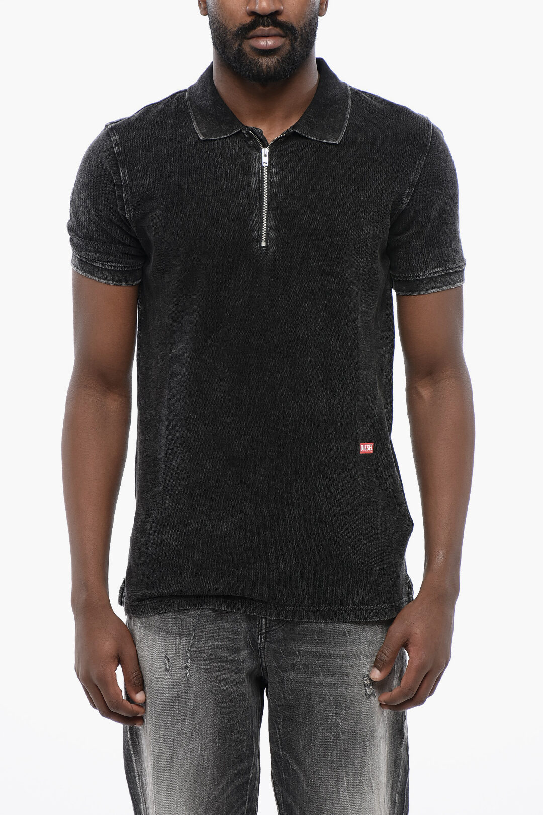 洗練されたデザイン DIESEL　T-SMITH-ZIP POLO L Men's Polo shirt with half zip | Black | Diesel