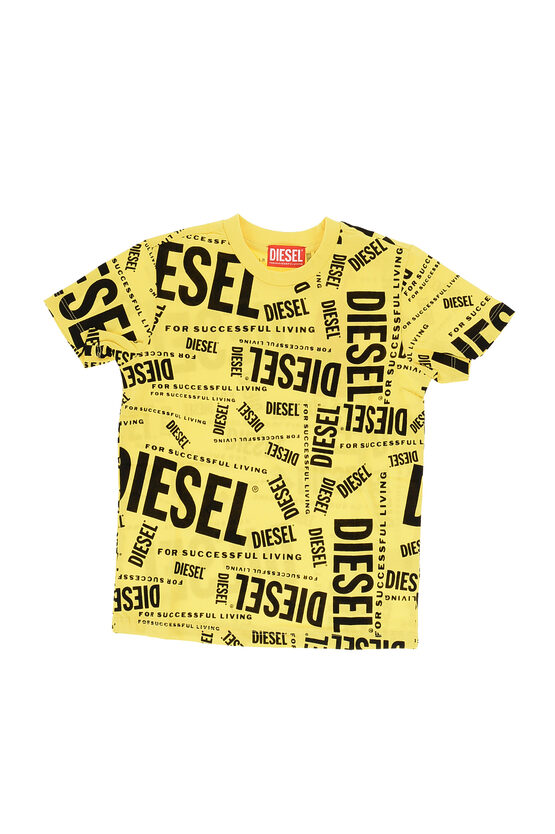 Diesel Red Tag All-over Logo Printed Tlope Crew-neck T-shirt In Yellow
