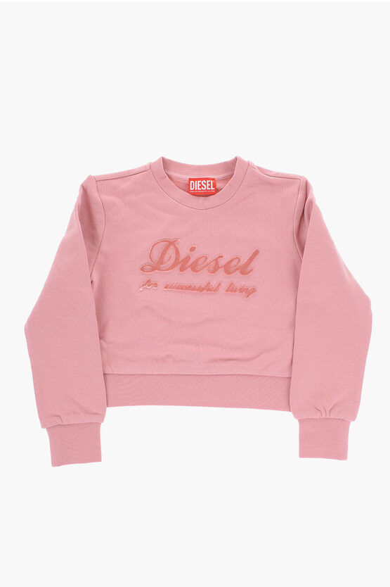 Shop Diesel Red Tag Brushed Cotton Crew-neck Sweatshirt With Embossed Lo