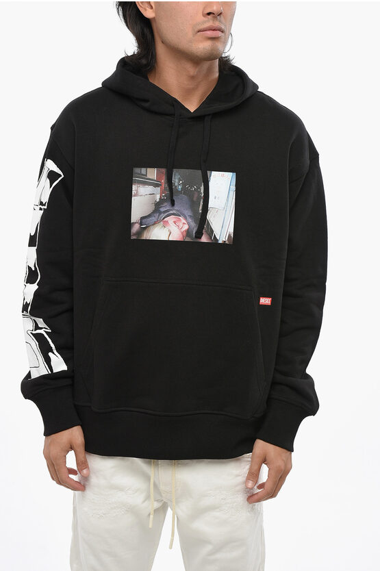Diesel Red Tag Brushed Cotton Macs Hoodie With Print In Black