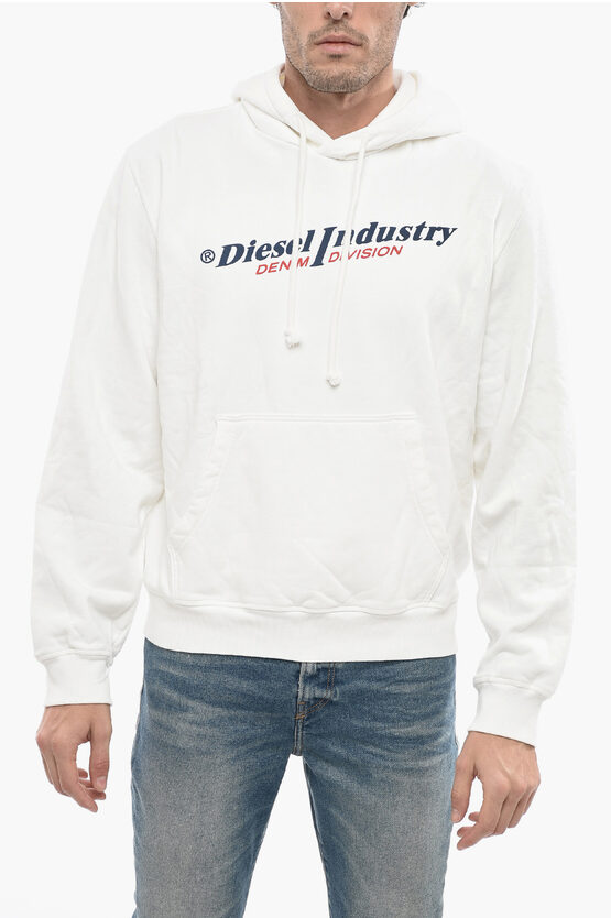 Diesel Red Tag Brushed Cotton S-ginn Hoodie In White