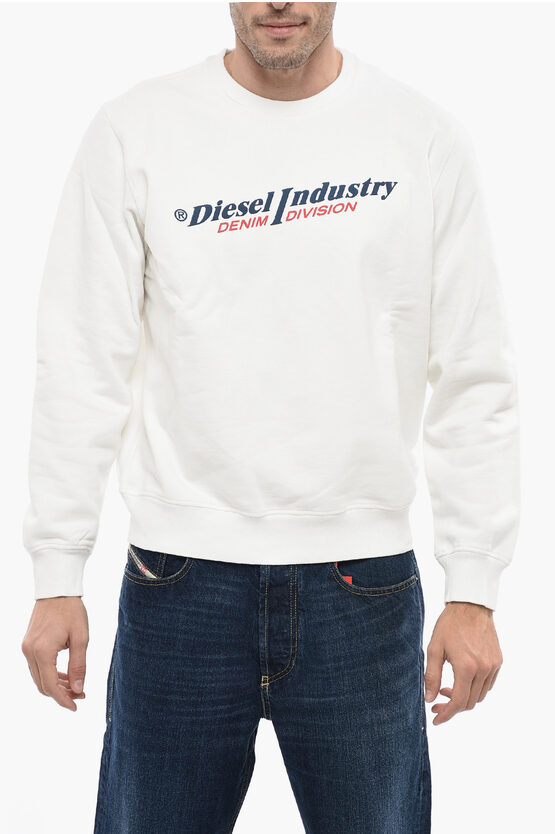 Diesel Red Tag Brushed Cotton S-ginn-ind Crew-neck Sweatshirt In White