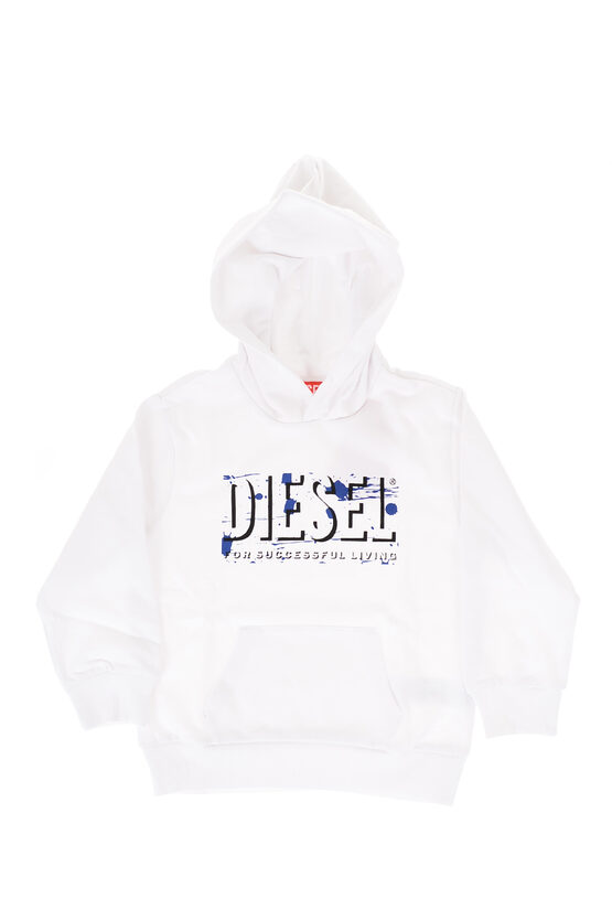 Diesel Red Tag Brushed Cotton Sbul Over Hoodie With Printed Logo In White