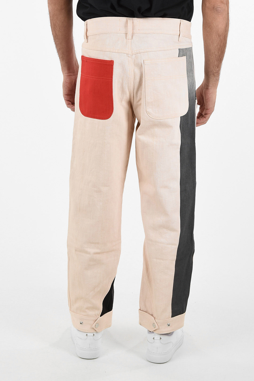 Color Block Wide Leg Pants Casual Drawstring Button Decor - Temu