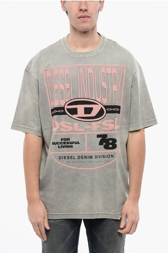 Diesel Red Tag Cotton Crew-neck T-wash-n1 T-shirt With Embossed Log