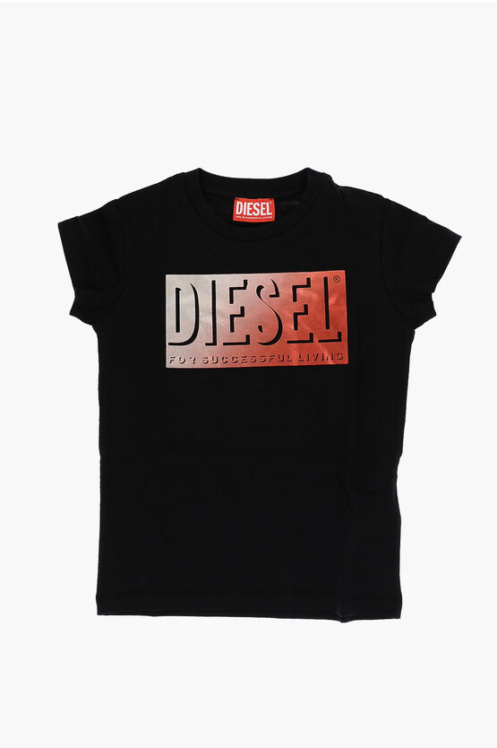 Diesel Red Tag Cotton Tesl Crew-neck T-shirt With Gradient Logo In Black