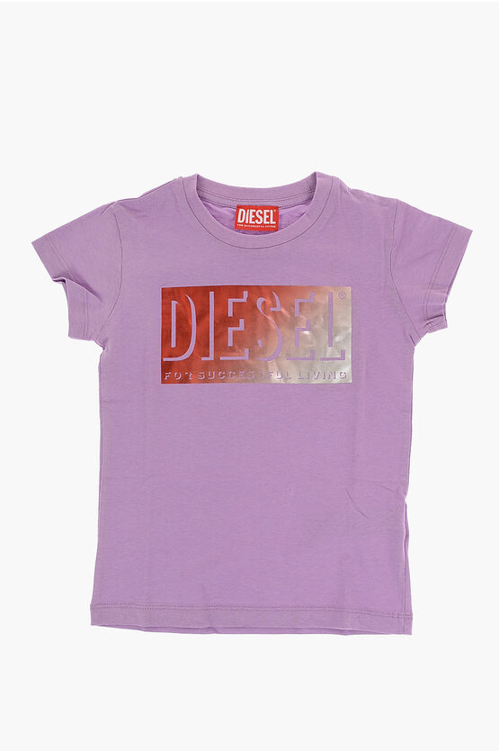Diesel Red Tag Cotton Tesl Crew-neck T-shirt With Gradient Logo In Purple