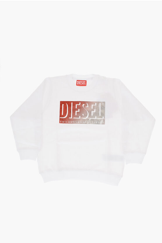 Diesel Red Tag Crew-neck Sweatshirt Selsc With Gradient Logo In White