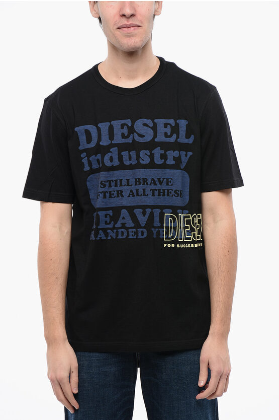 Diesel Red Tag Crew-neck T-shirt T-just-n9 With Contrast Maxi Print In Black