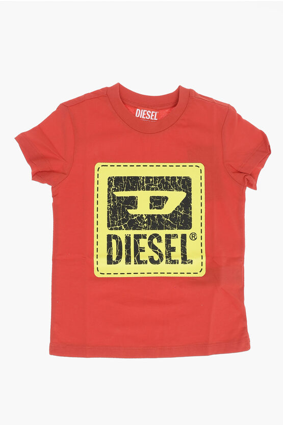 Shop Diesel Red Tag Crew-neck Tbudy T-shirt With Crackled Logo