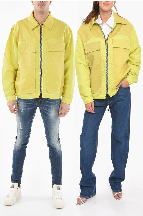 Diesel Red Tag Double Layered Utility Unisex Jacket With Zip Closur In Yellow