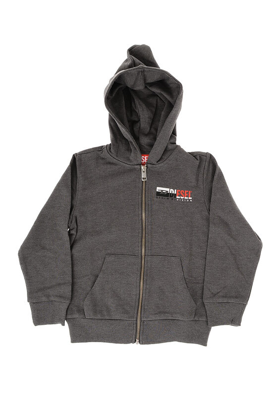 RED TAG Felpa SADONZ in Cotone Garzato con Cappuccio e Chiusura Zip