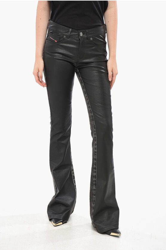 Diesel Red Tag Leather And Denim Lovely Bootcut Pants Grösse 40