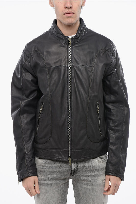 Diesel Red Tag Leather L-krix Jacket With Zip Closure