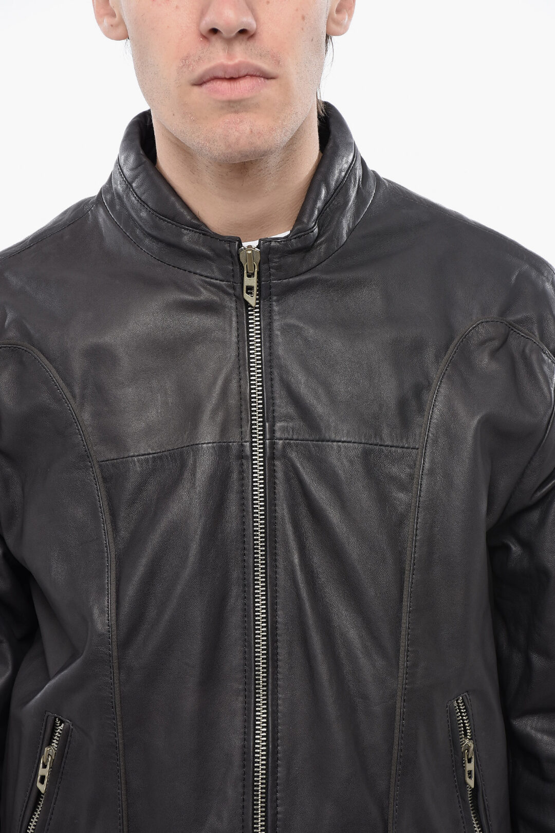Diesel RED TAG Leather L-KRIX Jacket with Zip Closure men