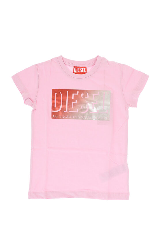 Diesel Red Tag Logo Printed Tesl Crew-neck T-shirt In Pink