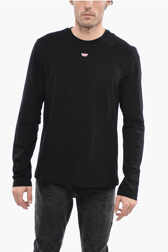 Diesel Red Tag Long Sleeve T-diegor-ls-d Crew-neck T-shirt With Mon In Black