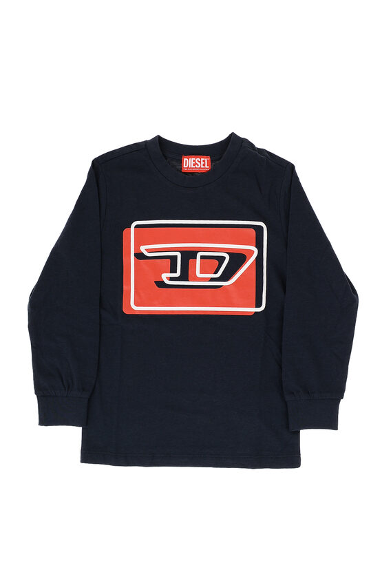 Diesel Red Tag Long Sleeve Tdasiml Crew-neck T-shirt With Maxi Fron In Black