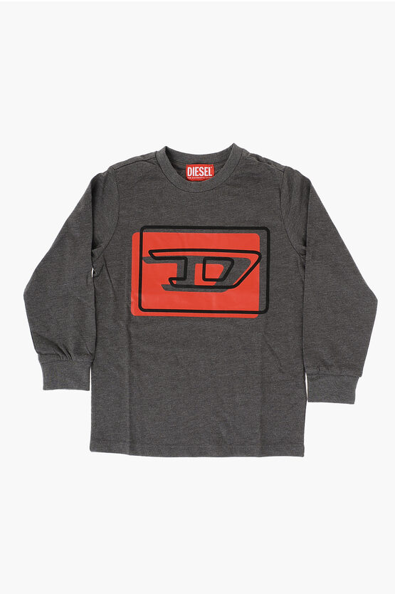Diesel Red Tag Long Sleeve Tdasiml Crew-neck T-shirt With Print In Black