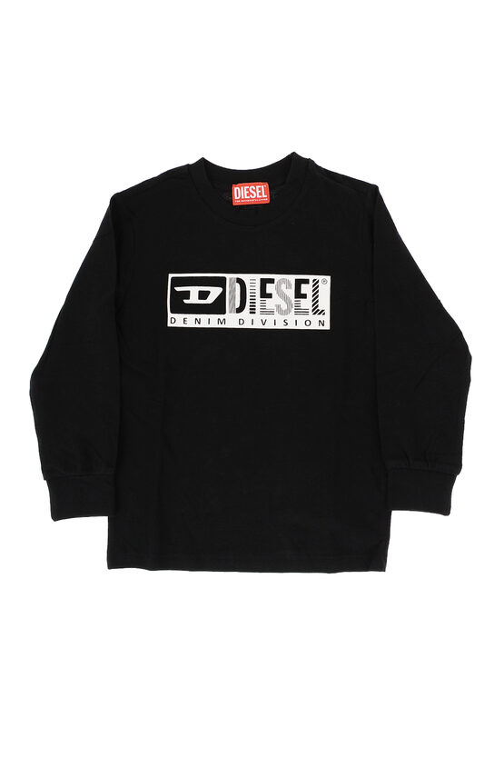 Diesel Red Tag Long Sleeve Ticon Crew-neck T-shirt In Black