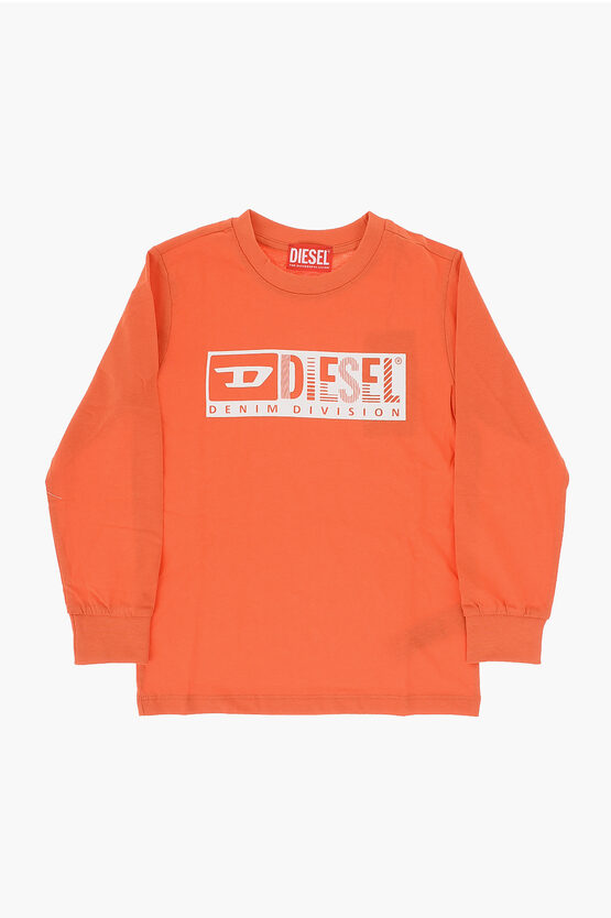 Diesel Red Tag Long Sleeve Ticon Crew-neck T-shirt In Orange