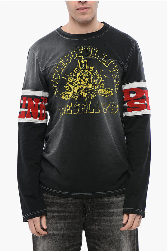Diesel Red Tag Long Sleeves T-ju-ls Crew-neck T-shirt With Velvet D