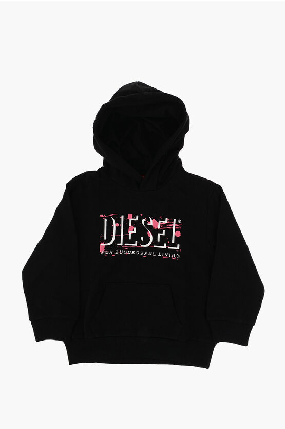 Diesel Red Tag Oversized Sbul Hoodie With Painting Logo-print In Black