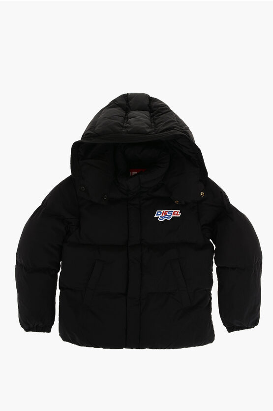 Diesel Red Tag Padded Jrolf Jacket With Removable Hood In Black