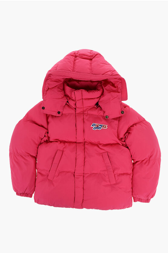 Diesel Kids' Red Tag Padded Jrolf Jacket With Removable Hood In Pink