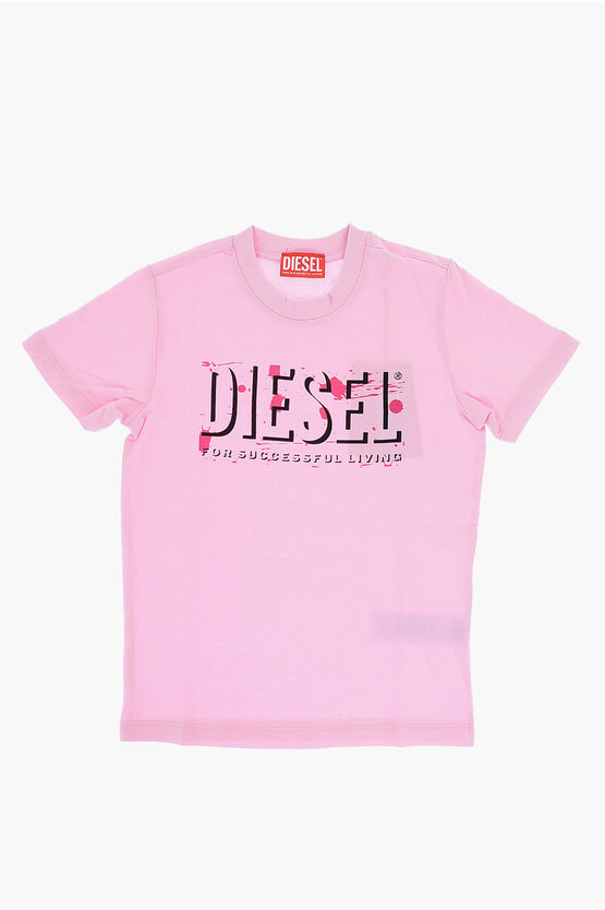 Diesel Red Tag Painting Effect Tbul Crew-neck T-shirt In Pink