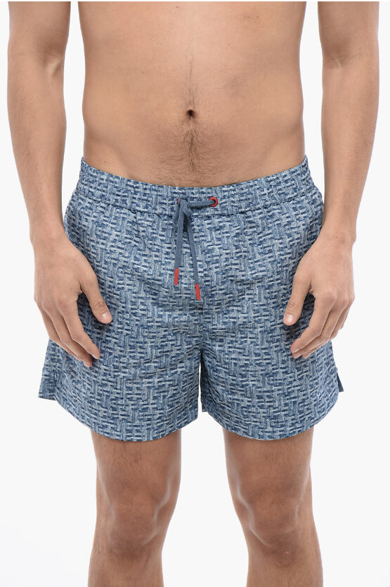 Diesel Pantaloncini Da Mare Con Stampa Denim