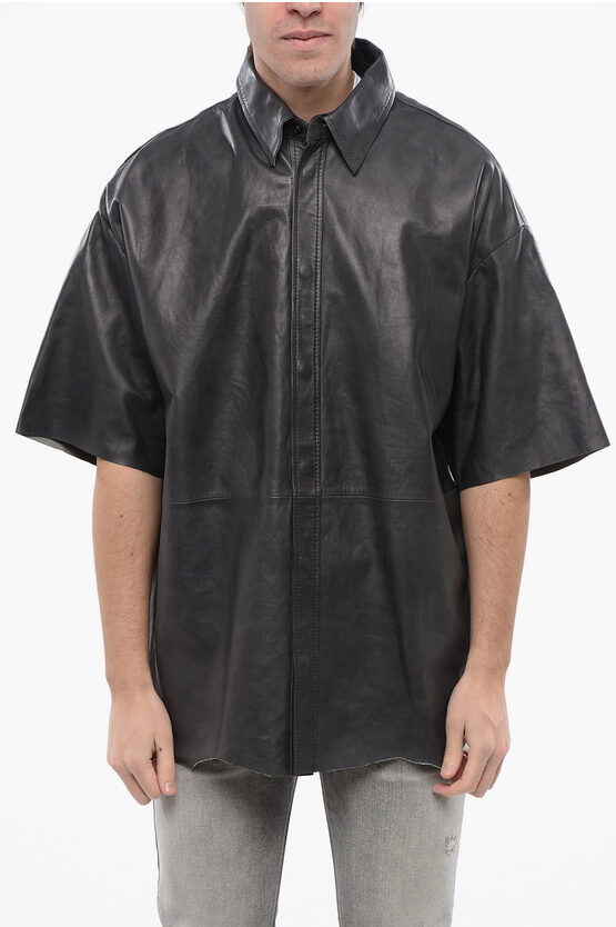 Diesel Red Tag Short Sleeves Leather S-emin-lth Overshirt With Snap