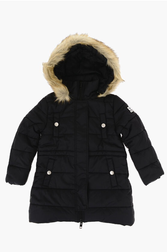 Diesel Red Tag Silver-buttons Jpark Padded Jacket With Faux Fur In Black