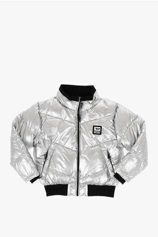 Diesel Red Tag Silver Effect Jarge Padded Jacket With Patch Logo In White