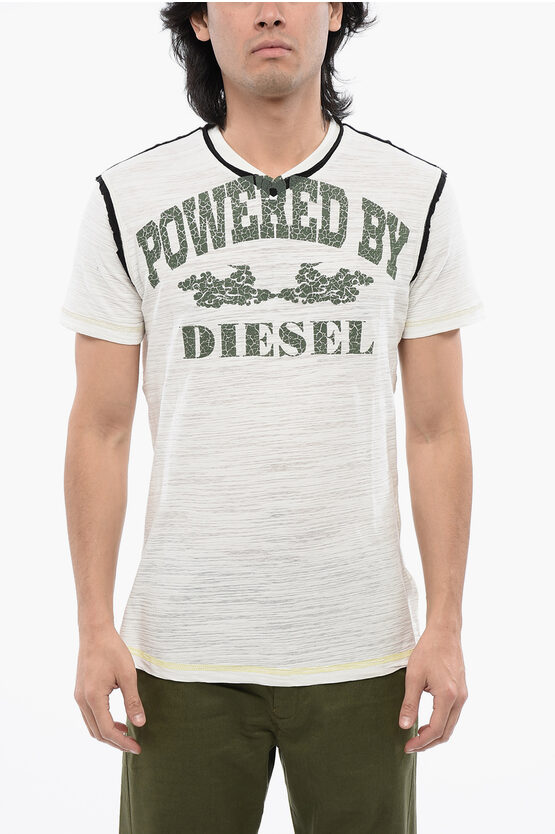Diesel Red Tag Slub Cotton T-diegor-v-raw T-shirt With Flocked Prin In White