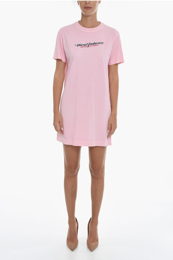 Diesel Red Tag Solid Colour D-egor Tee Dress With Printed Logo In Pink