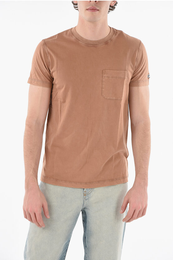 Diesel Red Tag Solid Color T-worky-dov-pe Crew-neck T-shirt With Pa In Brown