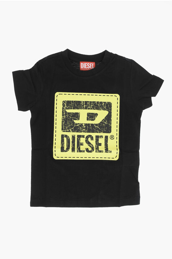 Shop Diesel Red Tag Solid Color Tbudy Crew-neck T-shirt With Crackled Lo