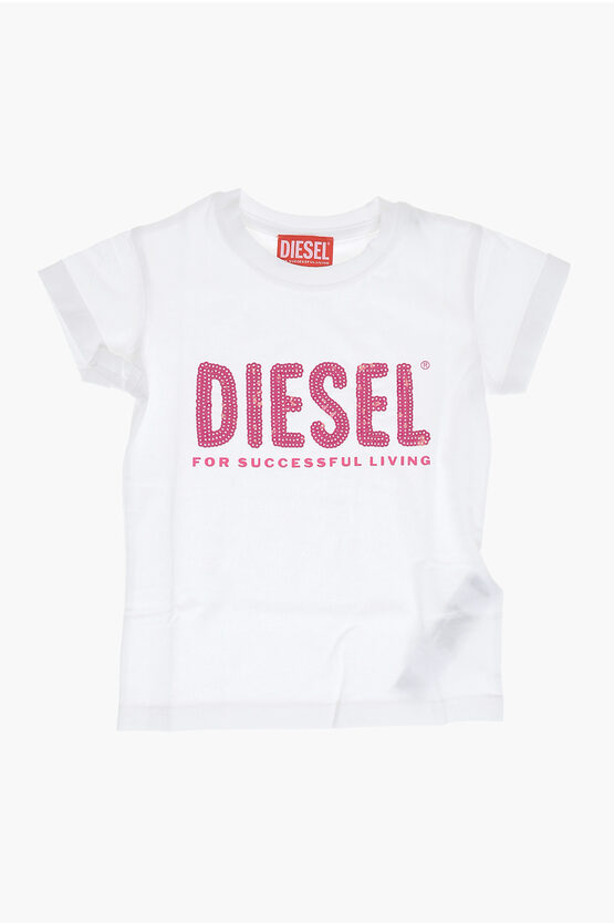 Shop Diesel Red Tag Solid Color Tfancy Crew-neck T-shirt With Sequined L