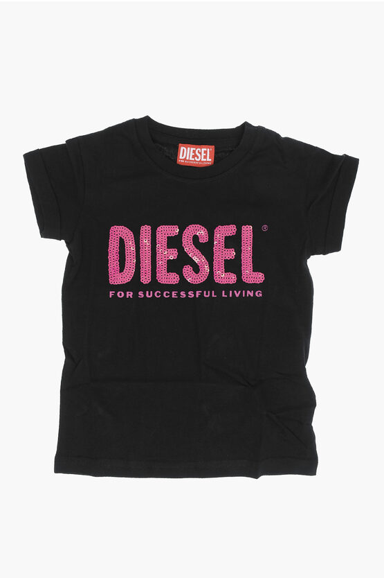 Shop Diesel Red Tag Solid Color Tfancy Crew-neck T-shirt With Sequined L