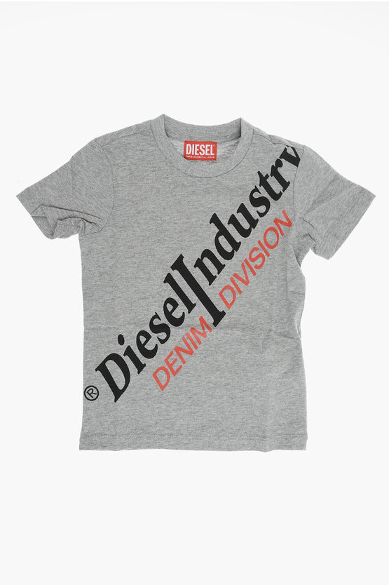 Shop Diesel Red Tag Solid Color Tfilli Crew-neck T-shirt With Contrastin