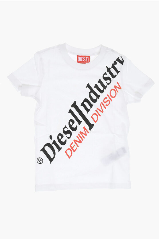 Shop Diesel Red Tag Solid Color Tfilli Crew-neck T-shirt With Contrastin
