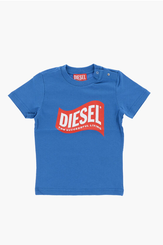 Diesel Red Tag Solid Color Tlinb Crew-neck T-shirt With Printed Log In White