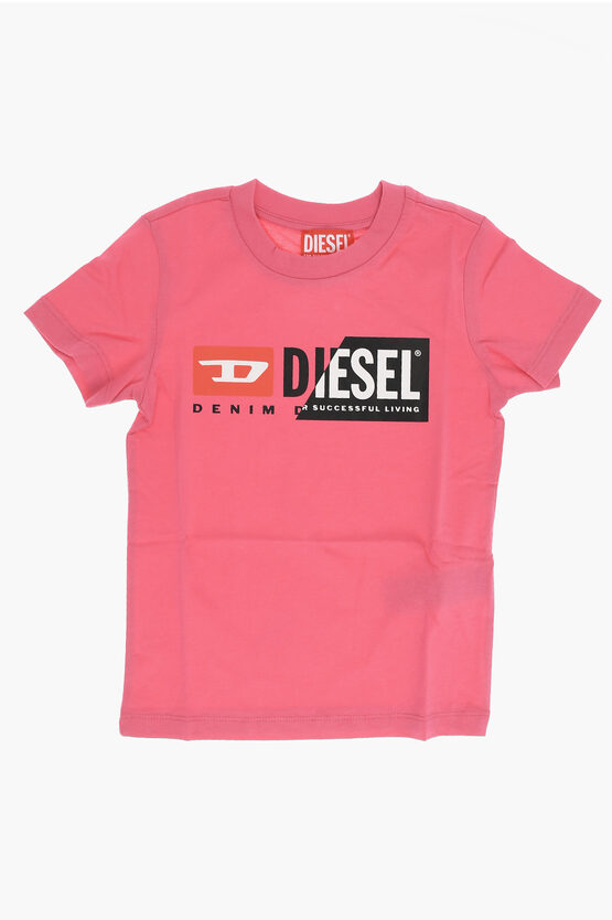 Shop Diesel Red Tag Solid Color Tmagi Crew-neck T-shirt With Printed Log