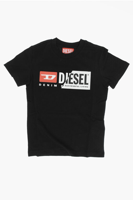 Shop Diesel Red Tag Solid Color Tmagi Crew-neck T-shirt With Printed Log