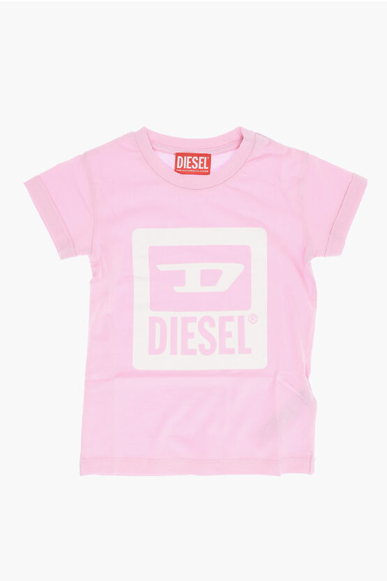 Shop Diesel Red Tag Solid Color Tmash Crew-neck T-shirt With Printed Log