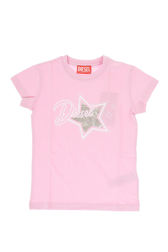 Diesel Red Tag Solid Colour Tstar Crew-neck T-shirt With Front Print In Pink