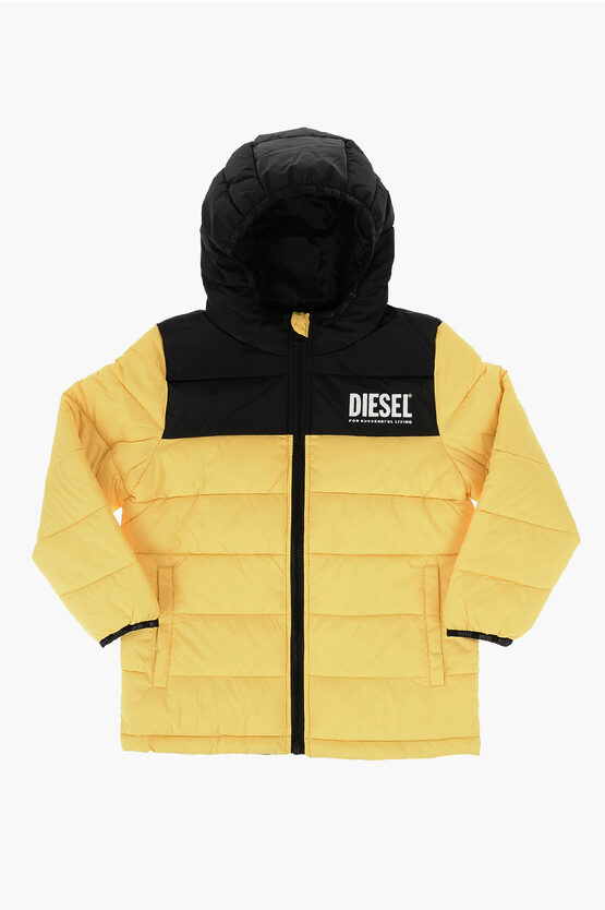 Diesel Red Tag Two-tone Padded Jlols Jacket With Hood In Yellow