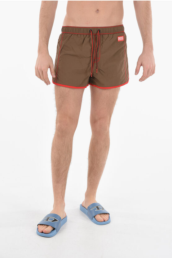 Diesel Red Tag Visible Stitching Nylon Bmbx-reef-30 Swim Shorts In Green